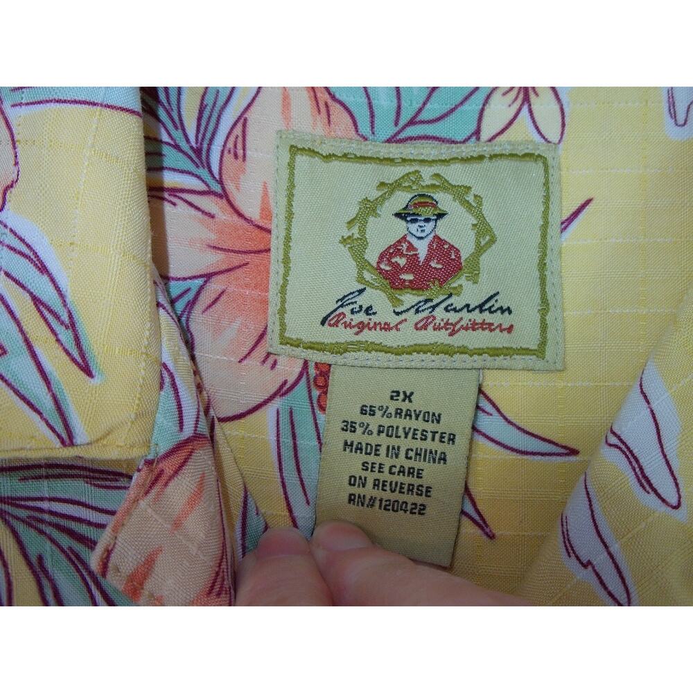 Joe Marlin Yellow Hawaiian Button Up Pocket Shirt Size XXL Floral Short Sleeve - Picture 3 of 8